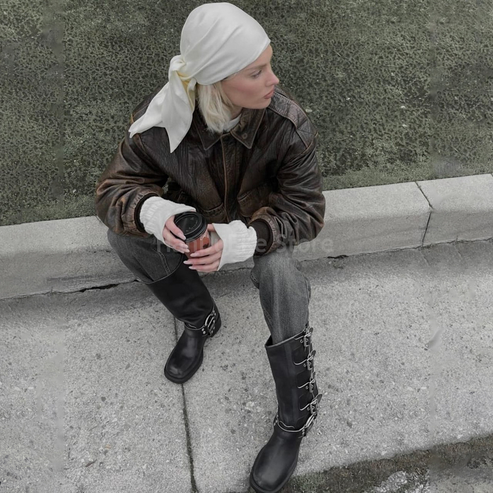 Brand Multi Buckle Tall Moto Street Style Coolish Women Knee High Biker Boots 2024 Trend Fashion Motorcycle Shoes