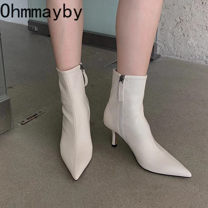 Toe Pointed Ankle Women Fashion Side Zippers Boots Female Slim Thin High Heel Winter Women's Short Plush Footwear faa2 's