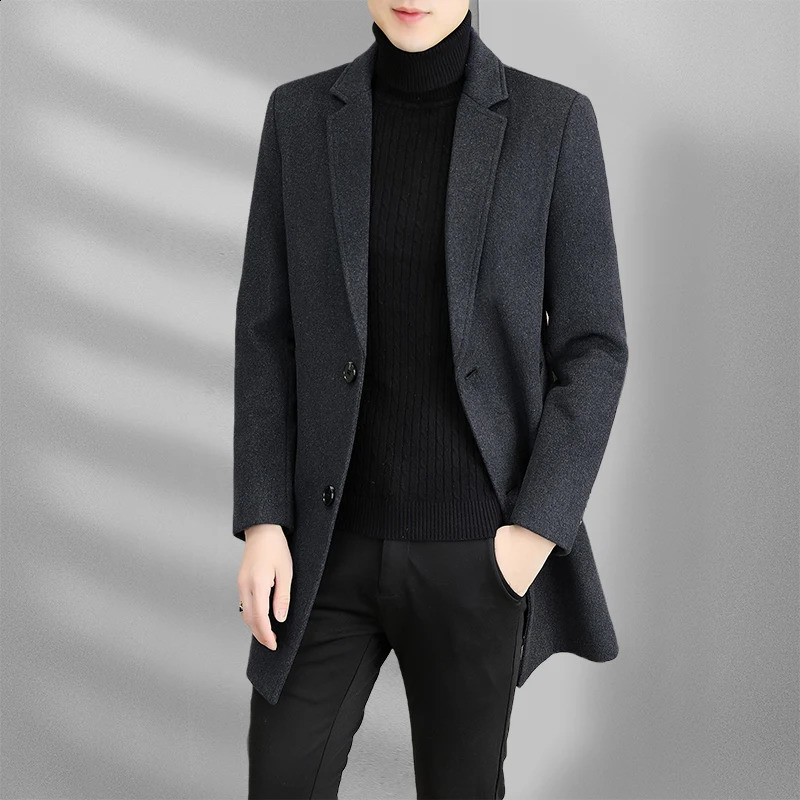 Winter Mens Wool Coat Classic Casual Coat Mens High Quality Thick Windbreaker Mens Full Size M-XXXL 240829