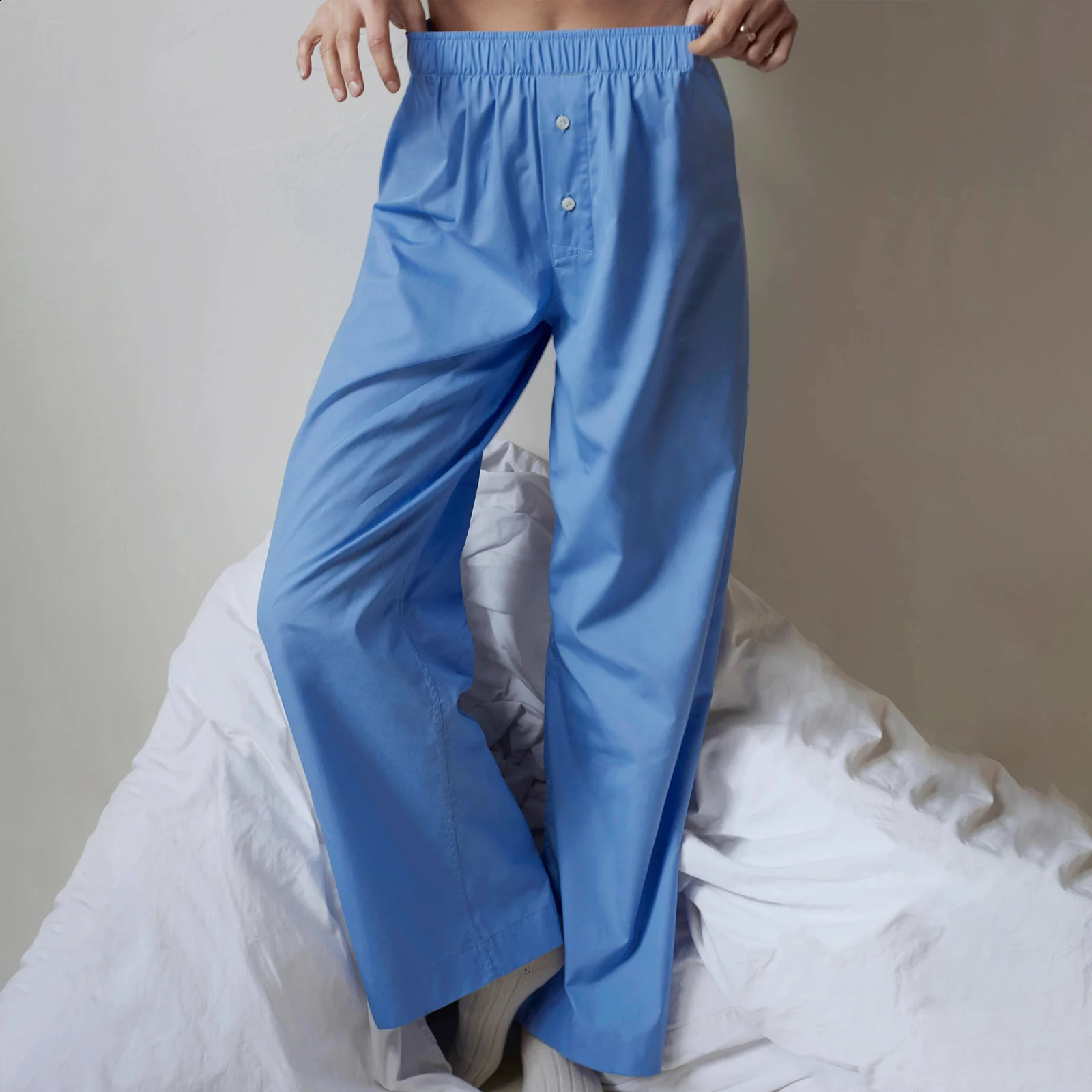 Women Y2k Oversize Pants Loose Wide Leg Casual Solid Color/Stripe Print Elastic Waist Trousers for Work Office Streetwear 240829