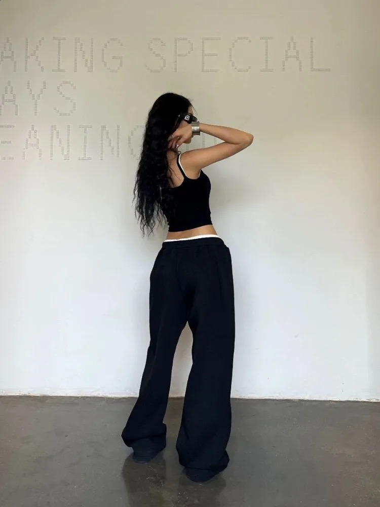 HOUZHOU Y2K retro bag black sports pants womens oversized Korean fashion Harajuku streetwear Gyaru Jogger Trousers 240827