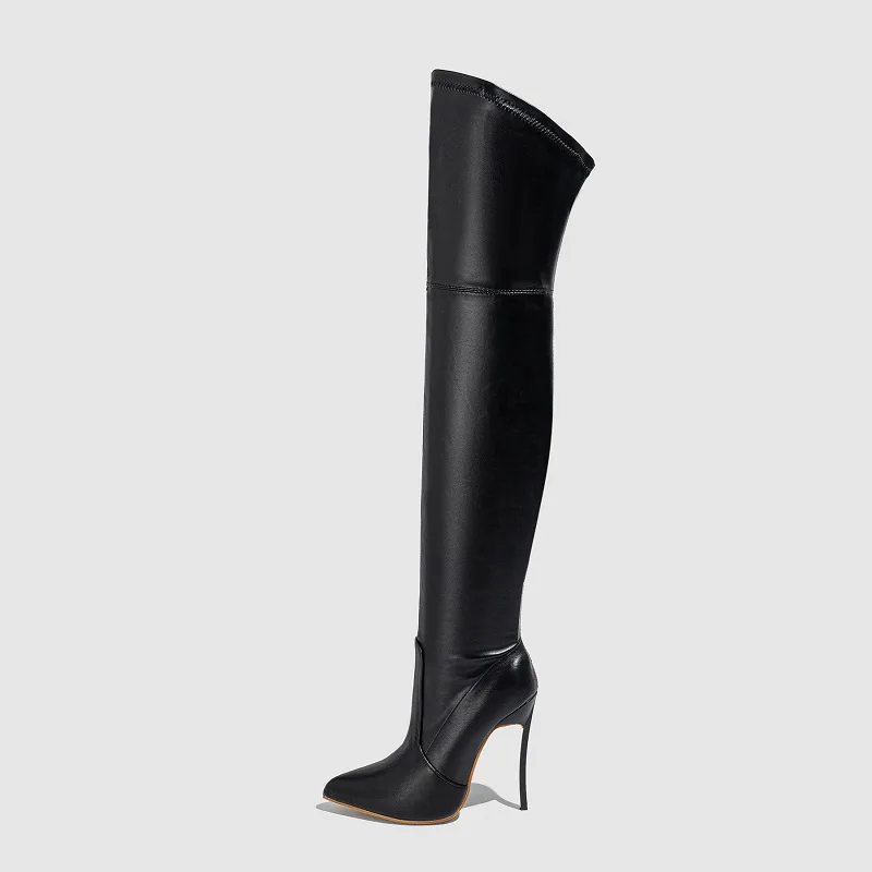 Eilyken Sexy PU Leather Women Over-the-Knee Boots Fashion Pointed Toe Long Booties Thin High Heels Stripper Party Shoes f475
