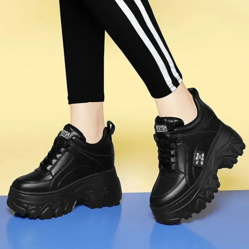 White Black Chunky Women Spring Autumn Thick Bottom Dad Shoes Woman Fashion PU Leather Platform Sneakers Ladies2024