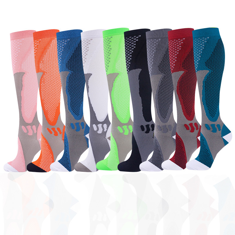 Nylon pressure long tube fitness, outdoor running cycling socks, quick drying, breathable, men's and women's compression calf socks