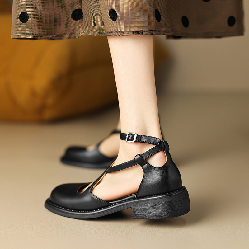 Genuine Leather Mary Jane Sandals for Women Cross-Tied Buckle Design Cowhide and Pigskin Comfortable Summer Flats Stylish Everyday Shoes