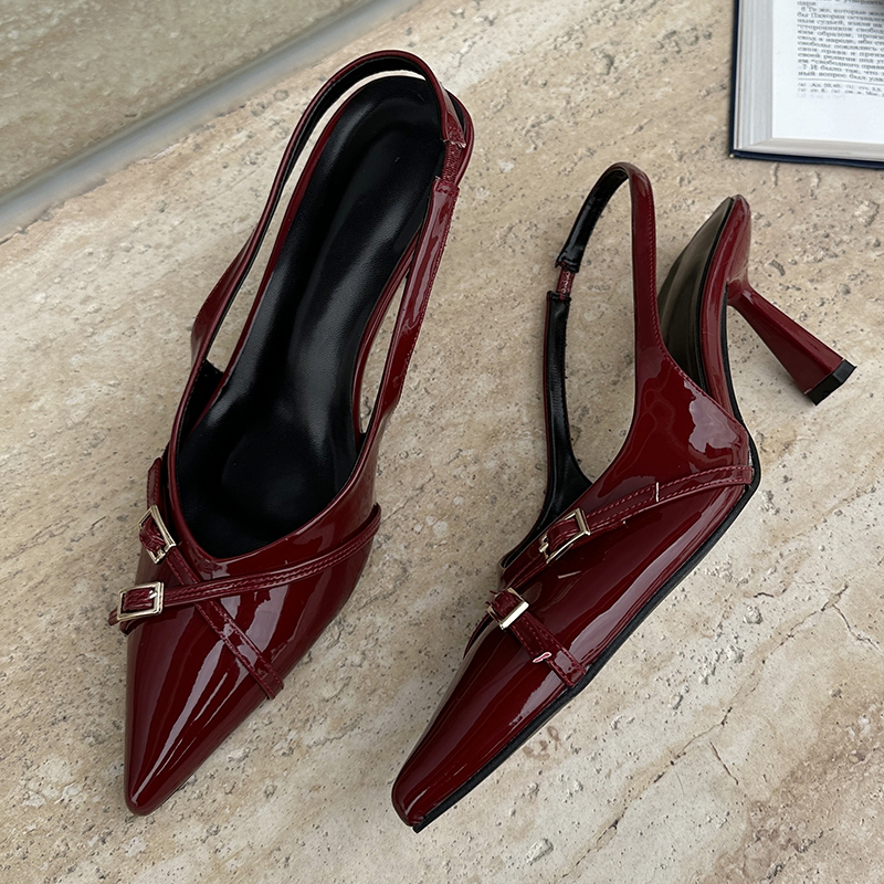 Big Size Fashion Pointed Toe Pumps Ladies Thin Heels Shoes Female Slingbacks Slides Women High Heels Shoes Wine Red Footwear