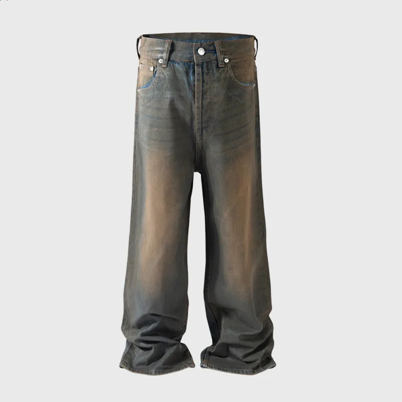 HKSH Spring Autumn Mens High Street Denim Pant Vintage Streetwear Jeans Wax Coated Silhouette Trend Trousers HK1443 240826Z