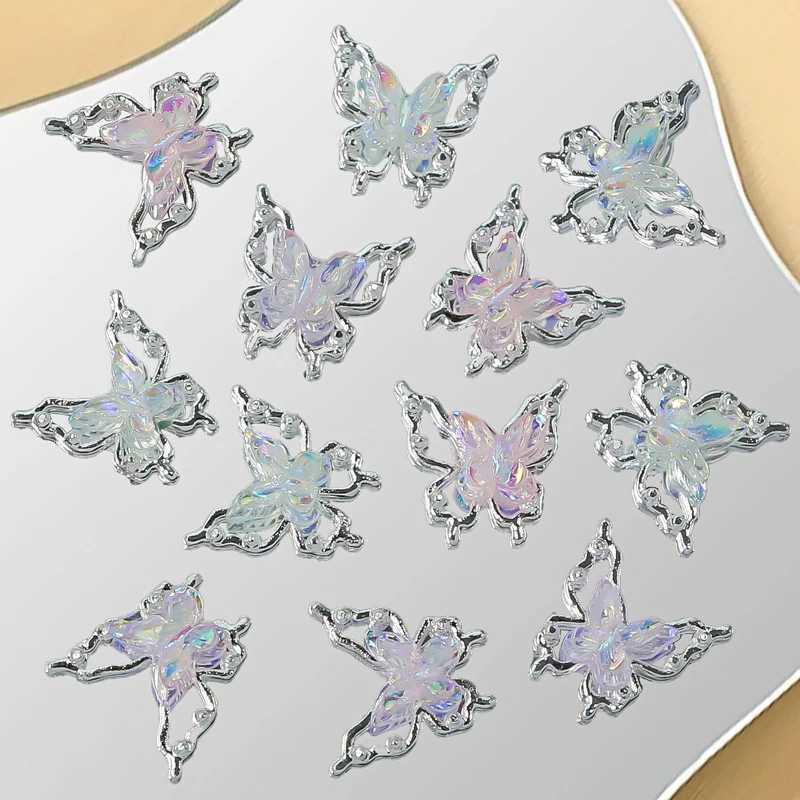 Double Butterfly Nail Art Charm 3D Alloy Aurora Ice Butterfly Nail Decoration Rhinestone DIY Jewelry Accessories W240829