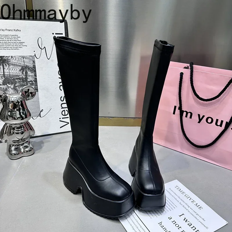 Chunky Winter Women Long Fashion Zippers Ladies Elegant Knee High Boots Platform Thick Bottom Women's Short Plush Footwear 5d45 's