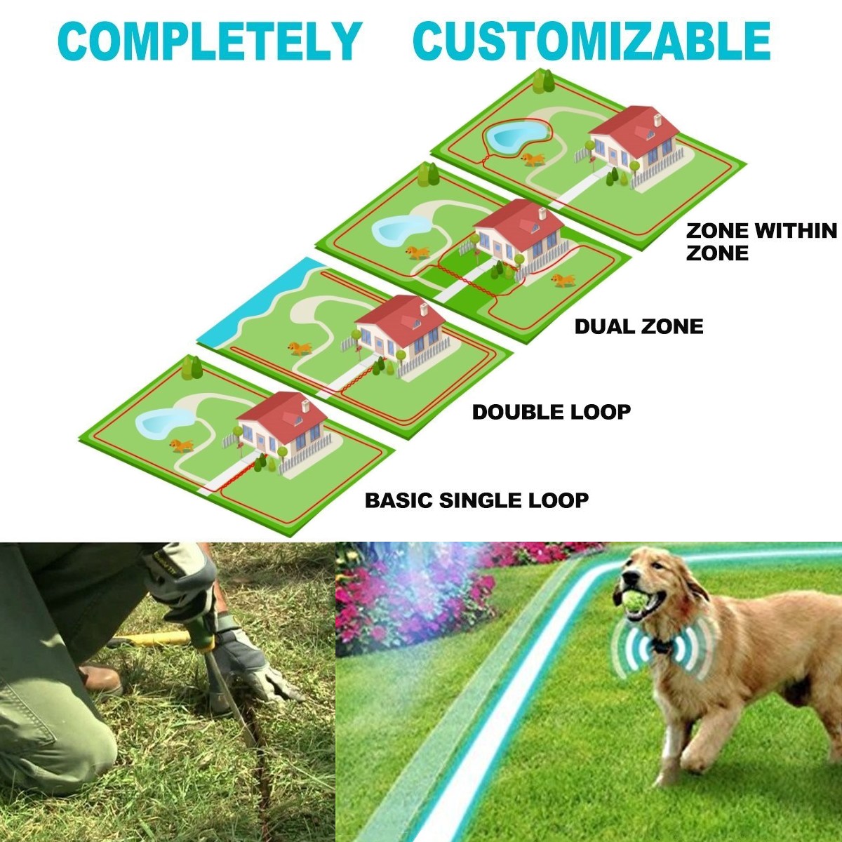 Pet Dog Electric Fence, Rechargeable Waterproof, 6 Level, Dog Wired Fence Containment, Pet Training Collar, Anti Run Away