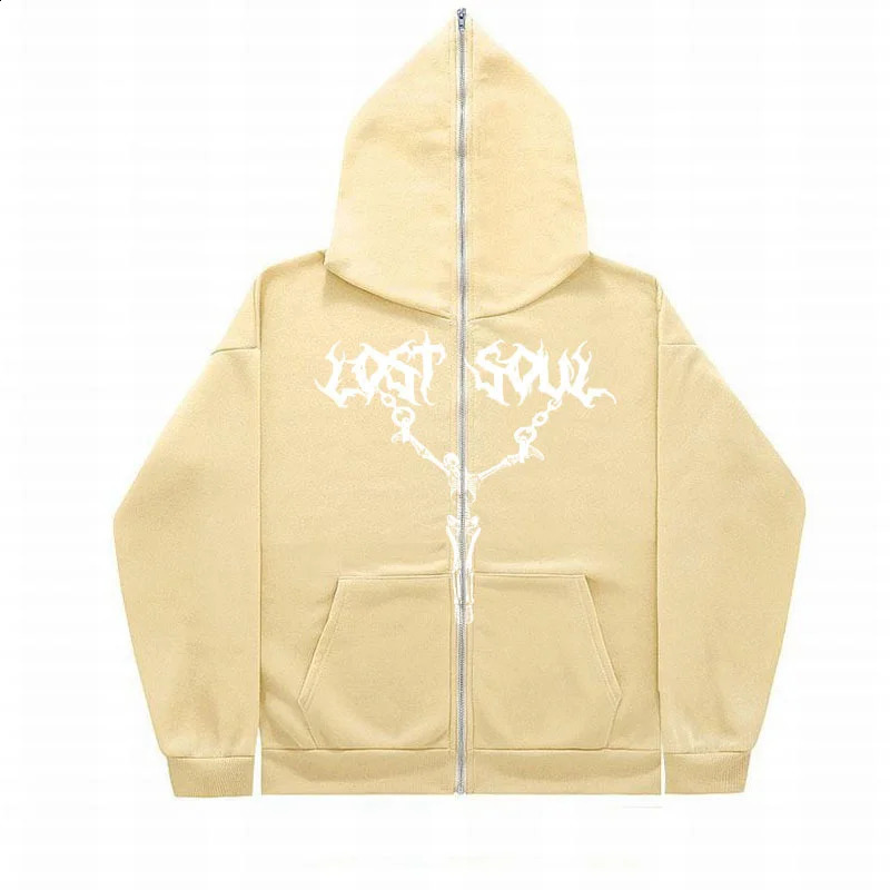 Full face Zipper Hoodie US Y2K Top Skeleton Iron Rope Printed Hoodie Jacket 240829 - view 5