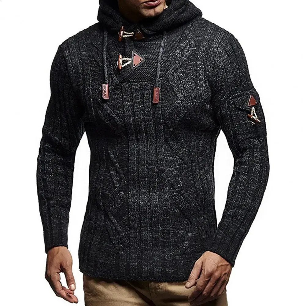 Mens hooded pullover sweater long sleeved acrylic fiber comfortable elastic sweater autumn slim fit knitted mens top 240829
