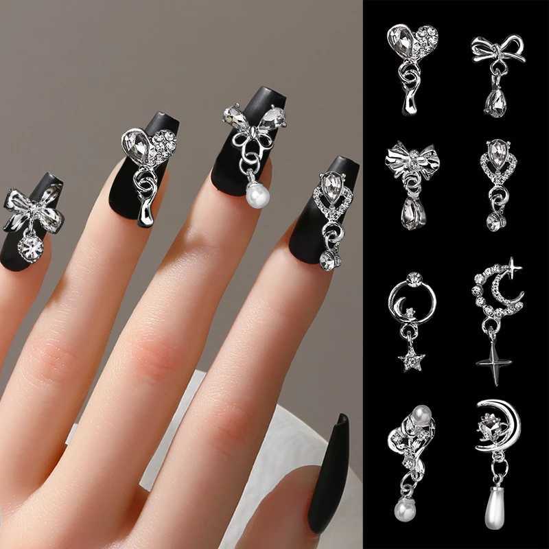 Alloy pendant nail decoration metal silver wire pearl core rhinestone DIY nail art charm accessories W240829