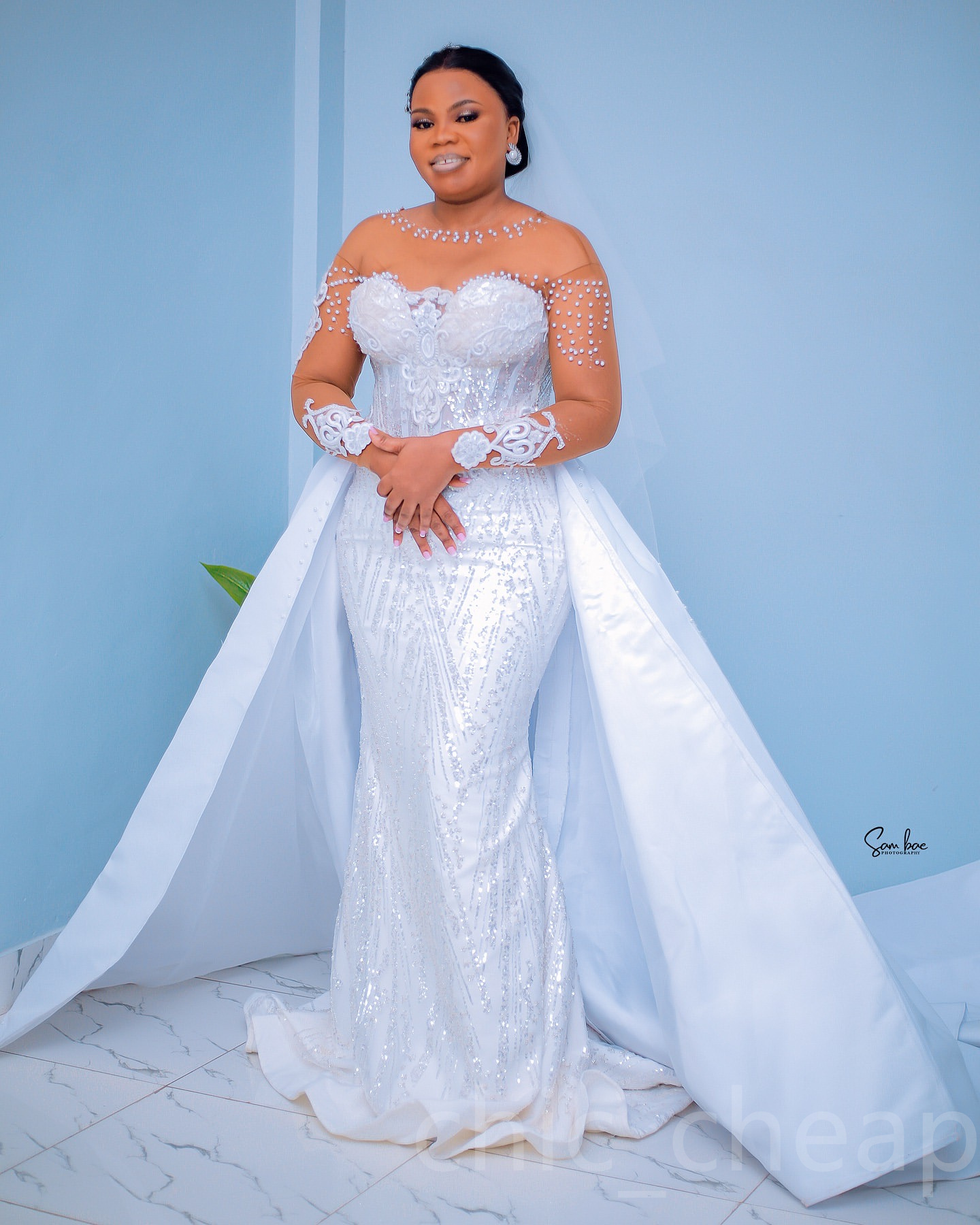 2024 Arabic Aso Ebi Plus Size Ivory Mermaid Wedding Dresses Sequined Lace Detachable Train Bridal Gowns Dress vestidos de novia ZJ509