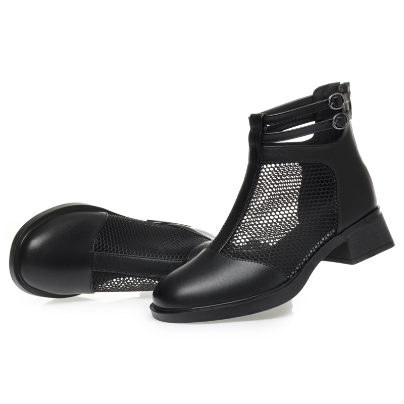 Sandals AIYUQI Summer 2024 New Mid-Heel Cutout Mesh Women Genuine Leather Large Size Fashion Women's Boots 99ae 's