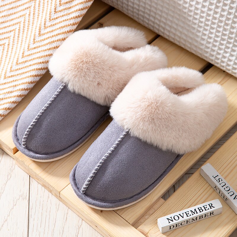 Feslishoet Women Plush Warm Home Flat Slippers Soft Comfortable Winter Cotton Shoes Indoor Plush Slippers