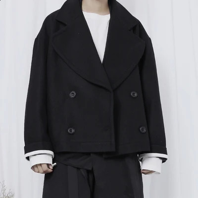 Mens wool coat mens short coat Japanese style loose double-layer wool coat trend 240829