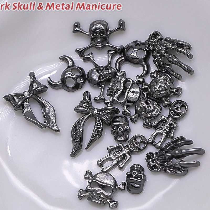 40 pieces of black alloy nails artistic charm skeleton bow skeleton palm evil accessories Halloween nail decorations handmade items W240829