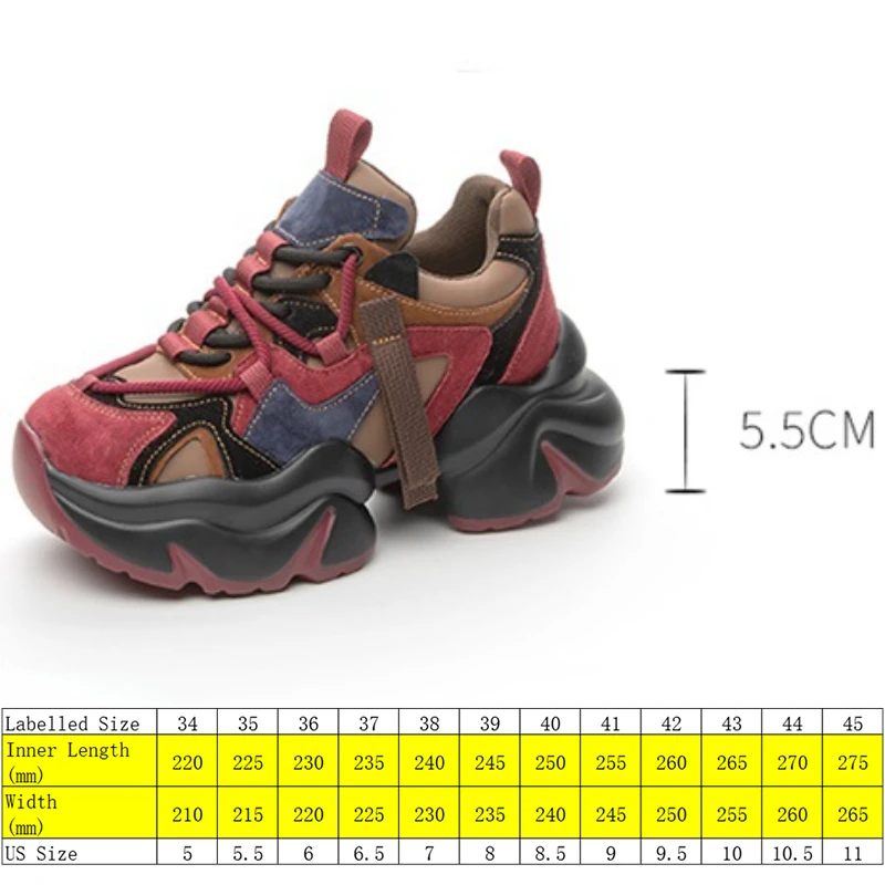 Fujin 5.5cm Suede Genuine Leather Chunky Sneakers Spring Autumn Contoured Vulcanize Women Casual Platform Wedge Fashion Shoes