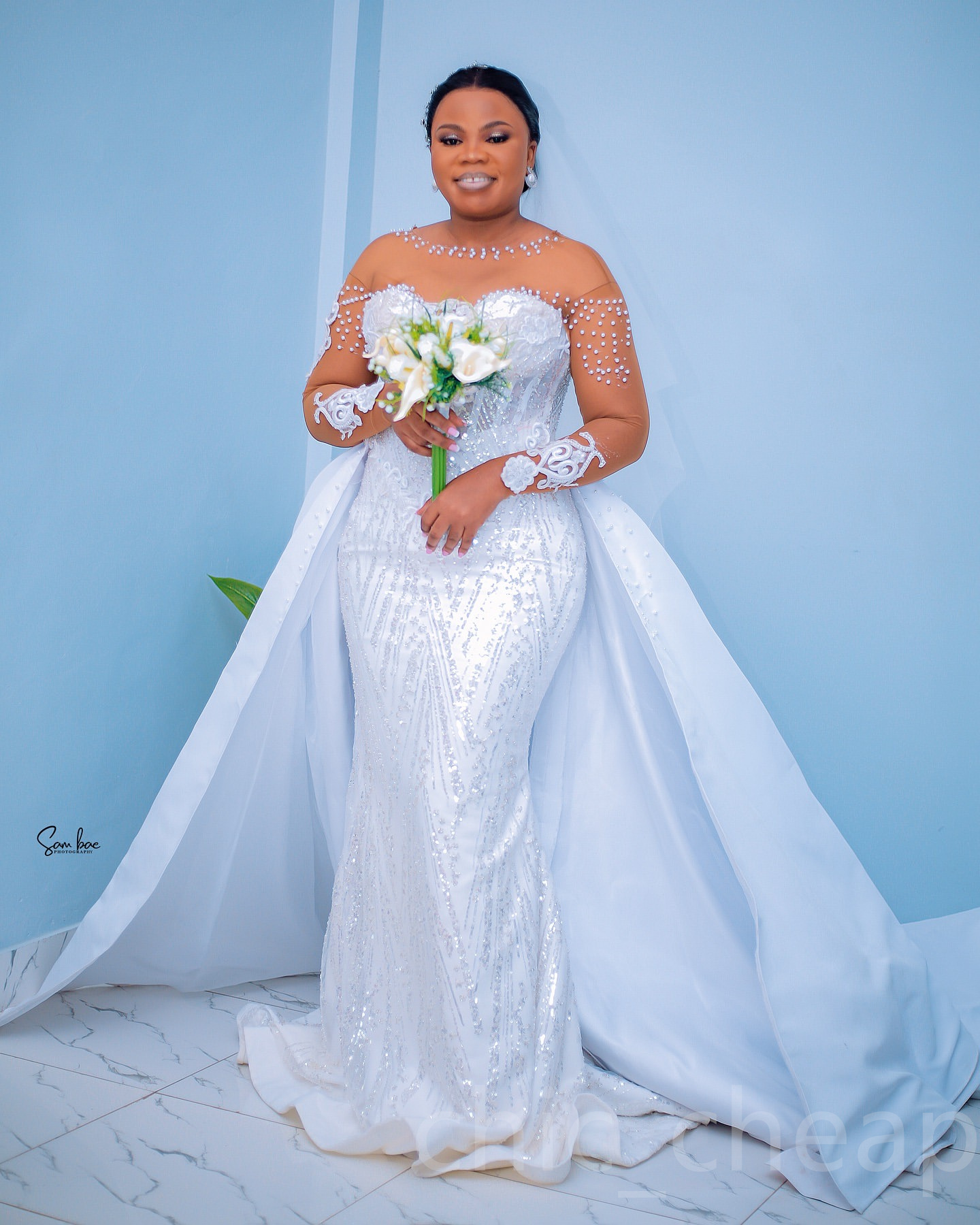 2024 Arabic Aso Ebi Plus Size Ivory Mermaid Wedding Dresses Sequined Lace Detachable Train Bridal Gowns Dress vestidos de novia ZJ509