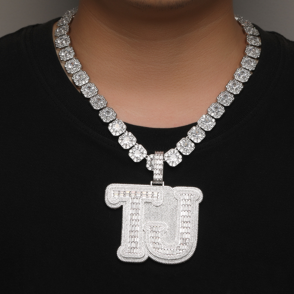 Custom Template Name A-Z Letters Pendant Necklace 5A T Zircon Mens Large Jewelry