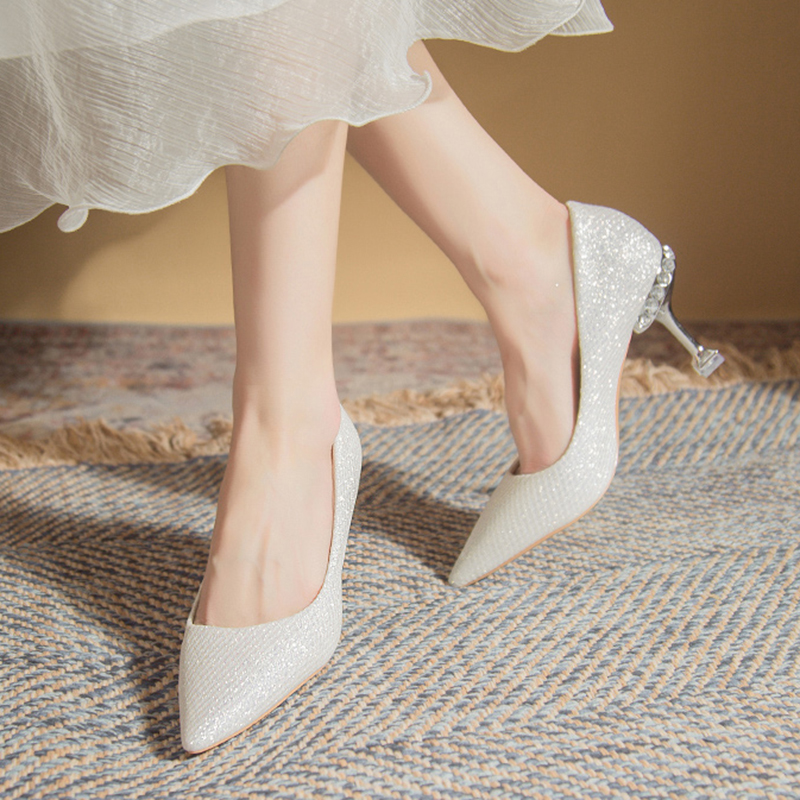 Bg rimocy Gold Sier New Pointed Toe Pumps Women Rhinesthone Thin Heels Party Wedding Woman 2023 Shallow High-Heeled Shoes 1308