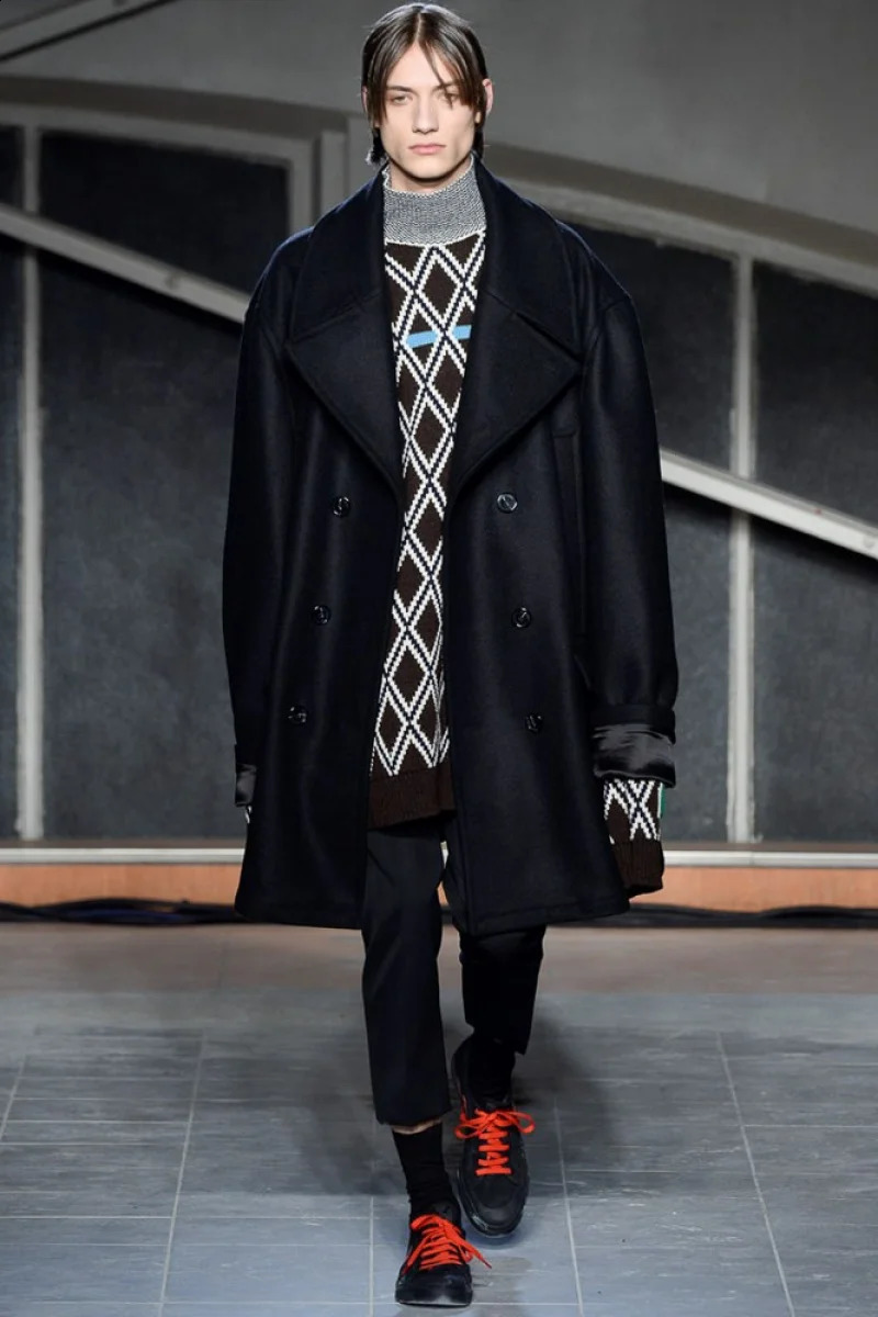 Mens wool coat double-layer loose medium length large size thick solid color casual wool coat 240829
