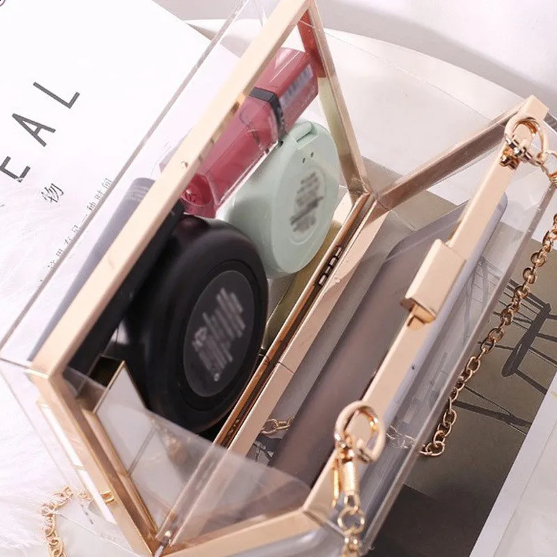 Mirror Acrylic Casual Transparent Cosmetic Box Small Square Bag Selling Trendy Chain One Shoulder Crossbody Bag 240830