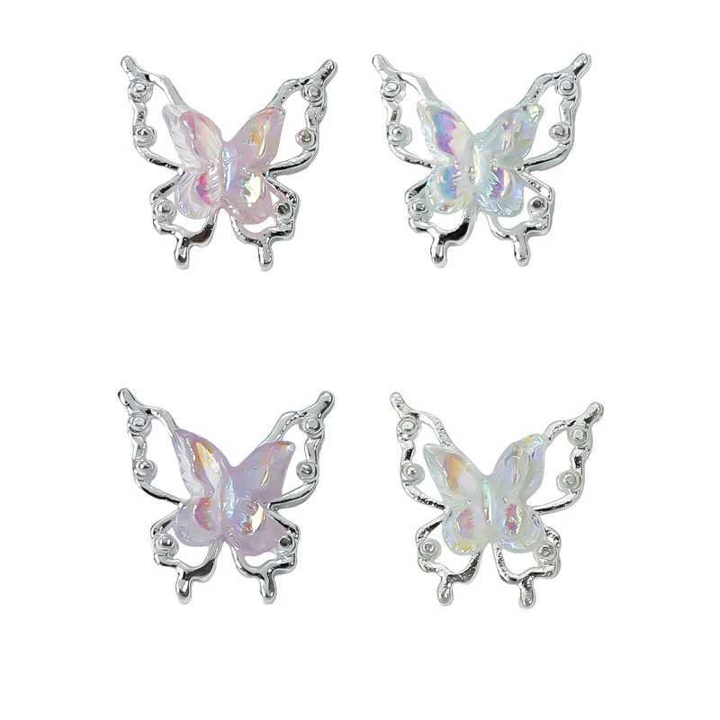 Double Butterfly Nail Art Charm 3D Alloy Aurora Ice Butterfly Nail Decoration Rhinestone DIY Jewelry Accessories W240829