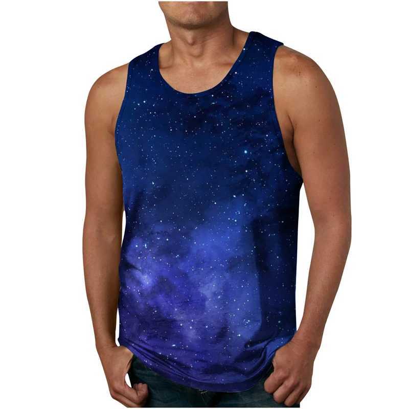 2023 New Rainbow Paint Splash 3D Printing Graffiti Mens Tank Top Mens Hip Hop Casual O-neck Vest Street Clothing Oversized TopW240718