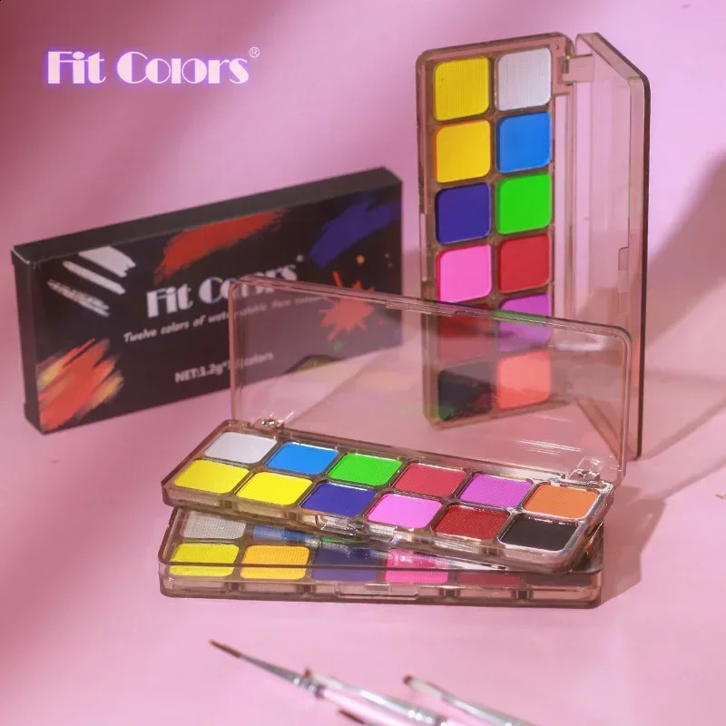 12 colors body painting oil water-based active eyeliner UV light painting Halloween Christmas makeup palette with brush 240829