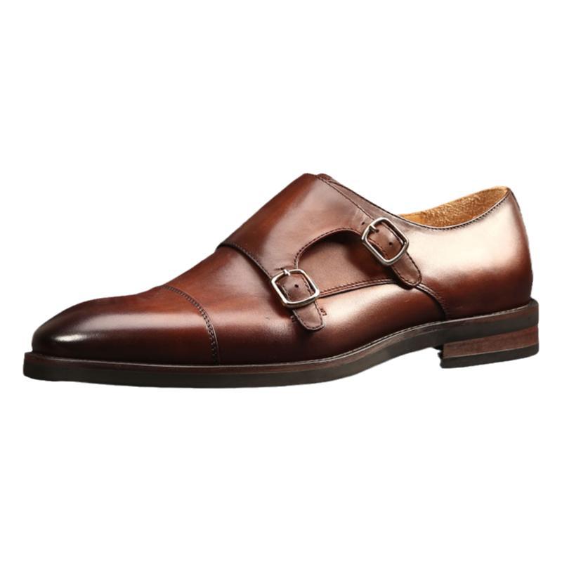 Brand Double Monk Strap Genuine Leather Handmade Fashion Designer Business Dress Shoes for Men Original