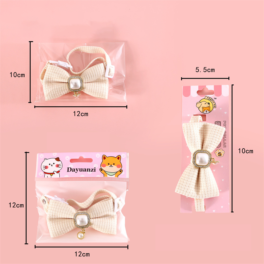Bow Pet Collar Adjustable Cat Collar with Pearl Pendant Decoration Suitable for Cats Kitten and Puppies Accessories Pet Supplies