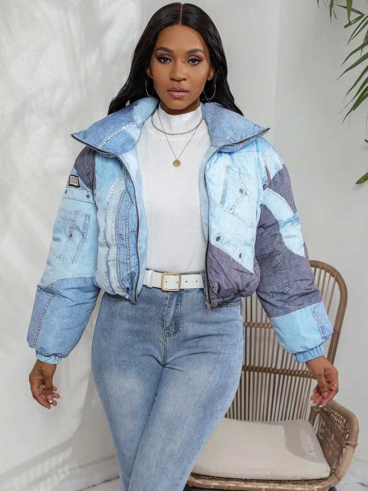 Women's Down Parkas JRRY casual womens jacket lapel zipper denim jacket high stripe velvet coat Y241019R6YH