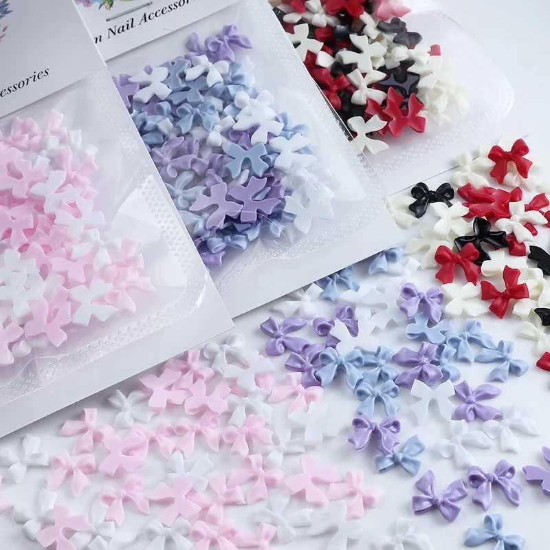 50 pieces of pink and white ribbon bow nails charming Korean red nails artistic tie decorations Kawaii accessories handmade design supplies W240829