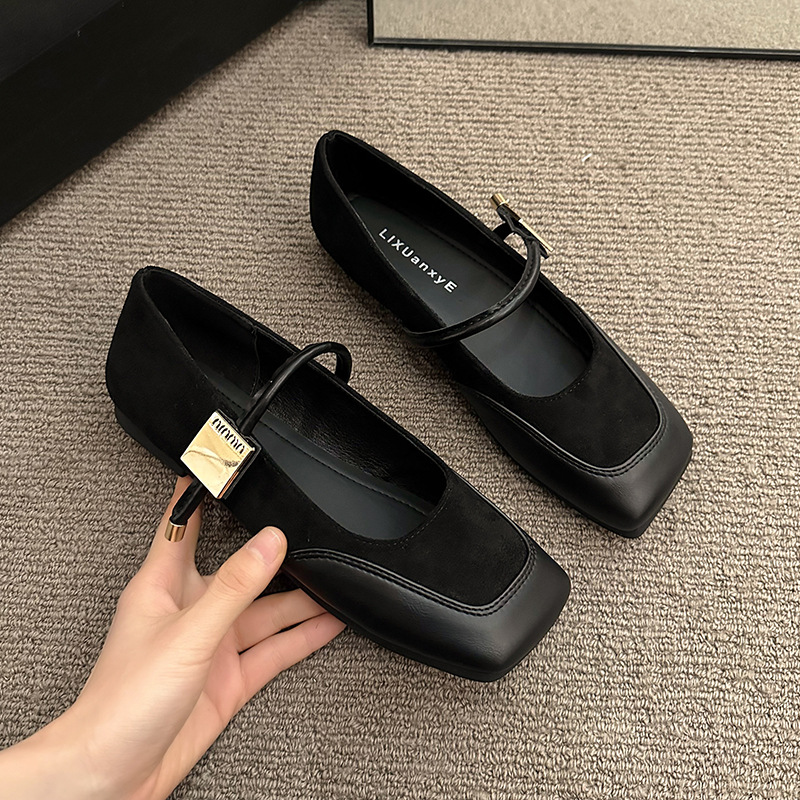 Women's Mary Jane Flats - Suede Square Toe Low Heels hot Pumps, Retro Casual Designer Shoes