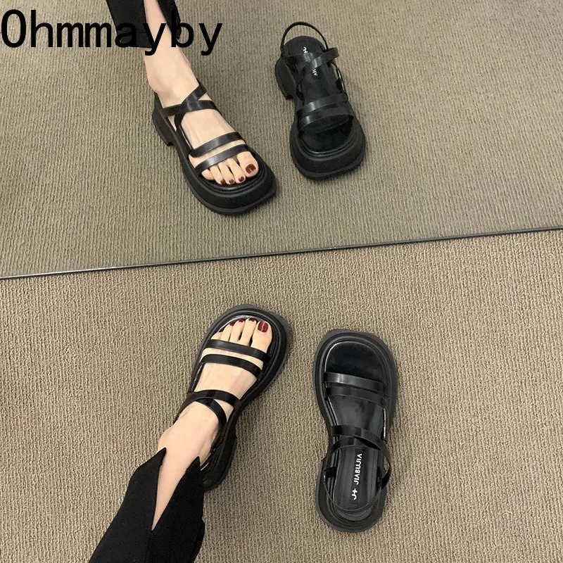 New 2024 Summer Platform Women Sandals New Fashion Narrow Band Thick Sole High Sandal Ladies Elegant Outdoor Gladiator Shoes 0e62