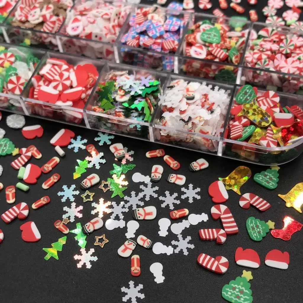 TCT-633 Christmas Mixed Nail Sparkling Polymer Clay Nail Art Decoration Roller Craft Accessories Festival Party Supplier W240829