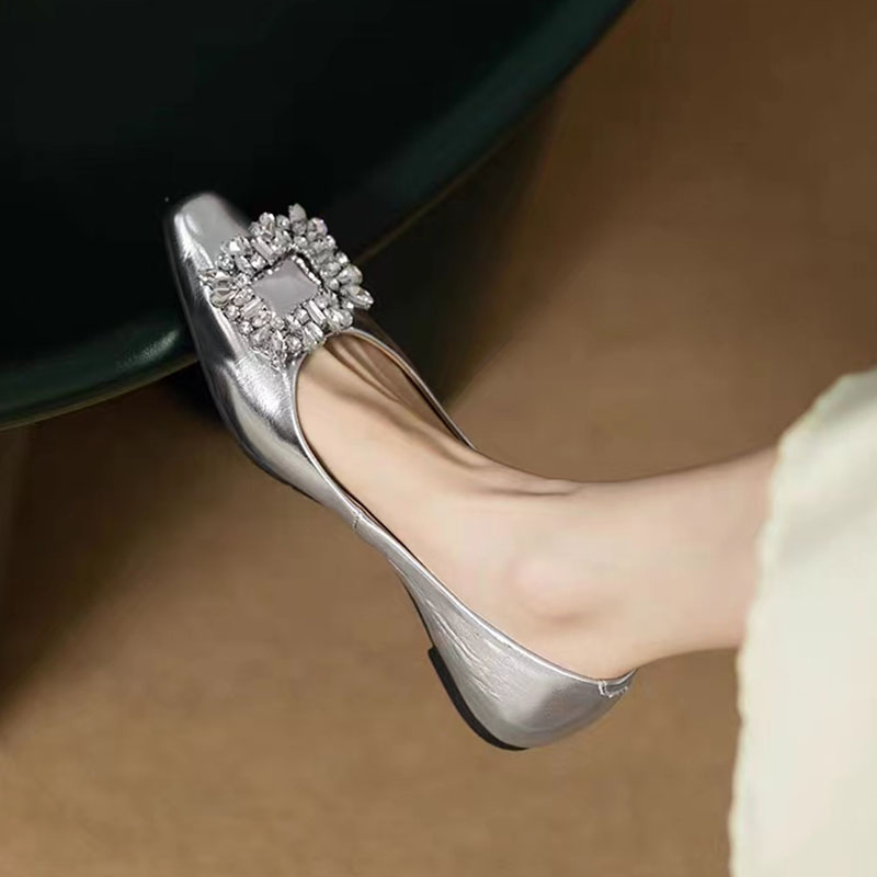 New Women's Flats Bling Boat Shoes Square Toe Slip on Gold Flat Shoes Sliver Rhinestone Wedding Shoes Zapatos Mujer Autumn 1336N