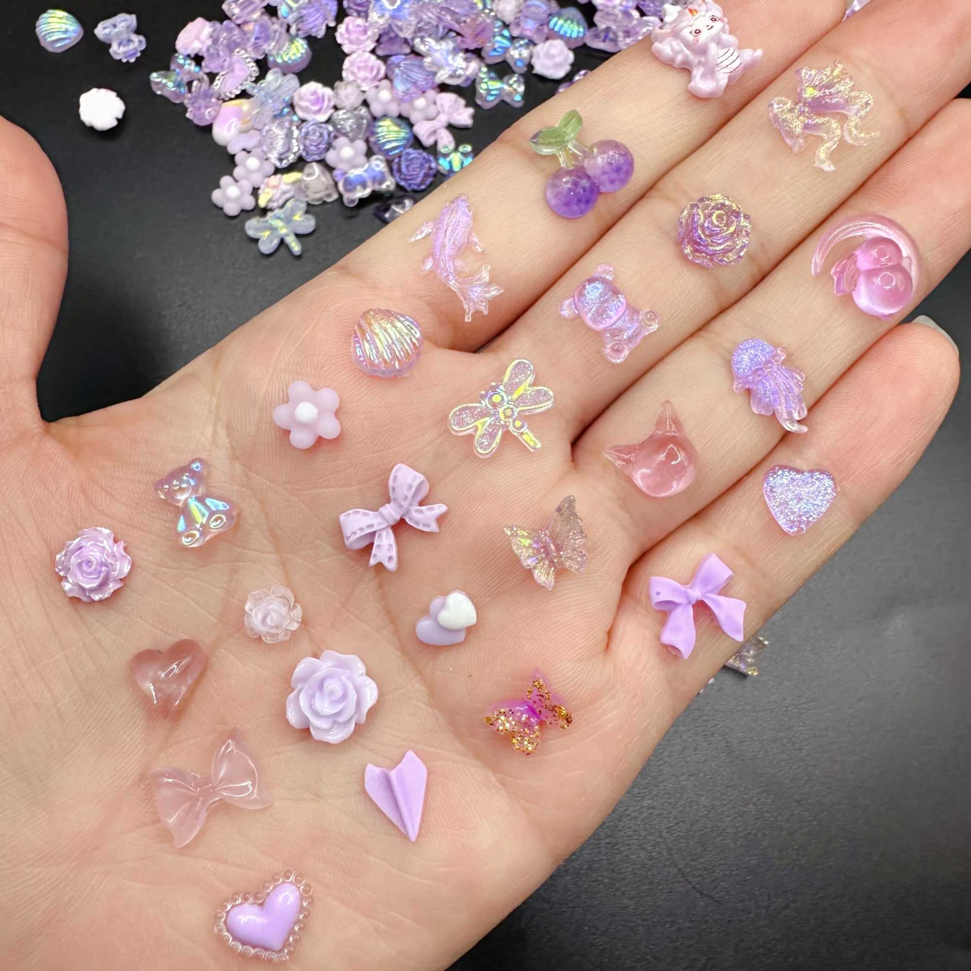 20 Mixed Shape Nail Art Charm Cute Bear Ribbon Flower Love Resin 3D Rhinestone Nail Decoration DIY Korean Handicraft Accessories W240829
