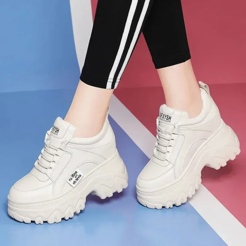 White Black Chunky Women Spring Autumn Thick Bottom Dad Shoes Woman Fashion PU Leather Platform Sneakers Ladies2024
