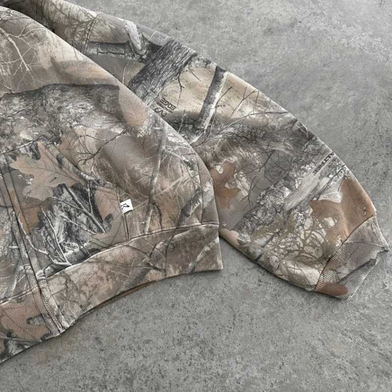 Y2K Retro zip up Hoodie Men Camouflage Pattern zipper Sweatshirt High Street Hip Hop Streetwear Oversized Unisex Camo Hoodie XJ250621