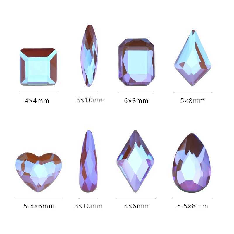 50/100 pieces of fluorescent aurora rhinestone nail art decoration mixed shape crystal drip nail accessories shiny nail decoration W240829