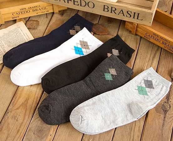Men's Socks 5 pair/ lot Rhombus Pattern calcetines meias brand men socks Fashion high quality polyester breathable casual sock Y240830H2UR