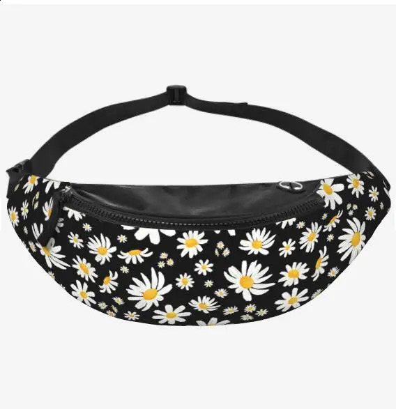 Cute Daisy Flowers Waist Bag With Headphone Hole Belt Adjustable Sling Pocket Fashion Hip Bum For Women Men 240830Z