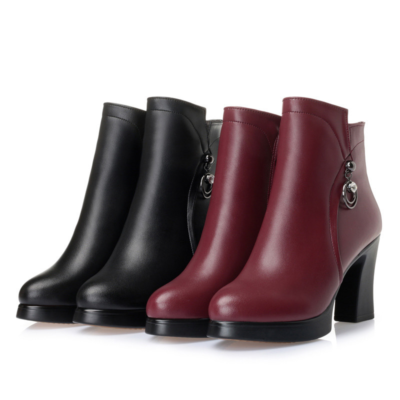 AIYUQI Genuine leather Boots Women Shoes Plus Size Round Toe Square heel shoes Fashion ladies Casual ankle boots