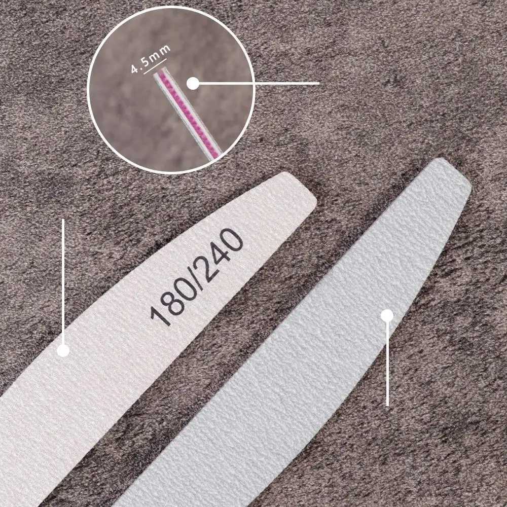10pcs professional nail file sandpaper sturdy thick nail file buffer machine manual polishing half moon lime nail tool 100/180 180/240 W240829