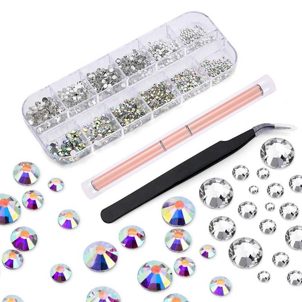 Multi-Size Nail Rhinestones Kit 3D Crystal AB DIY Nail Art Decors Diamond Gems Glitter Manicure Point Drill Pen Tweezers Tools #XJ240829
