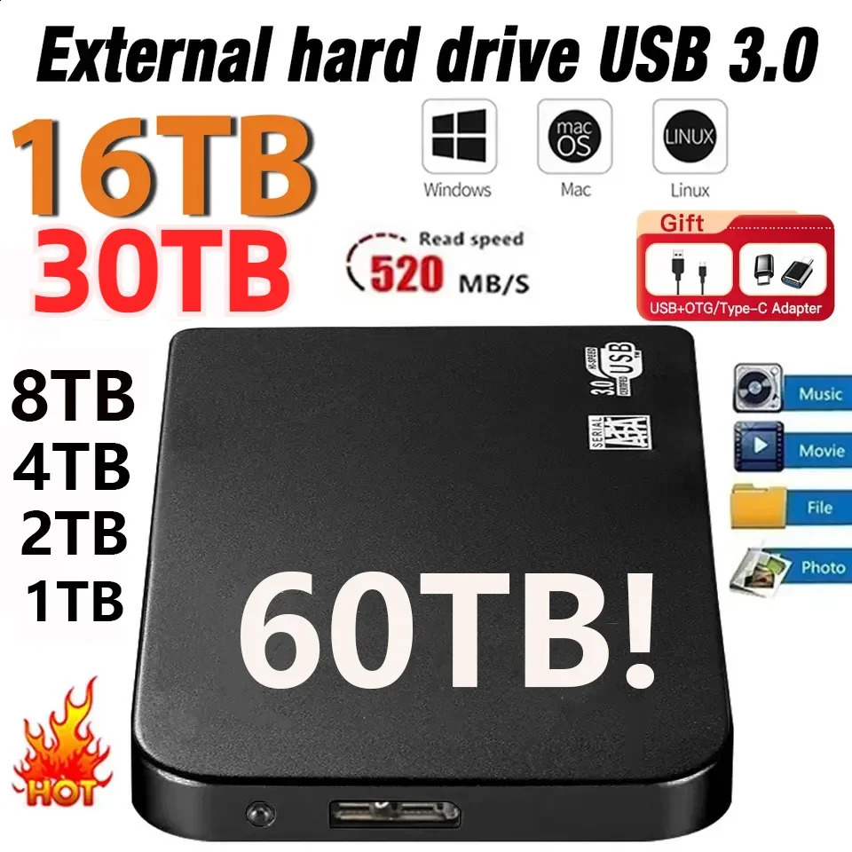 Portable SSD 1TB Large capacity Solid Hard Disk 2TB4TB HighSpeed External Drive USB30TypeC for LaptopDesktopPhone 240828