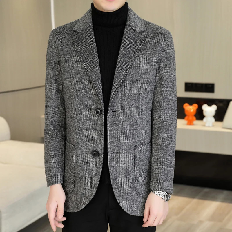 high-end mens short plain wool jacket business casual jacket ultra-thin wool jacket solid double-sided wool suit top-level clothing 240829
